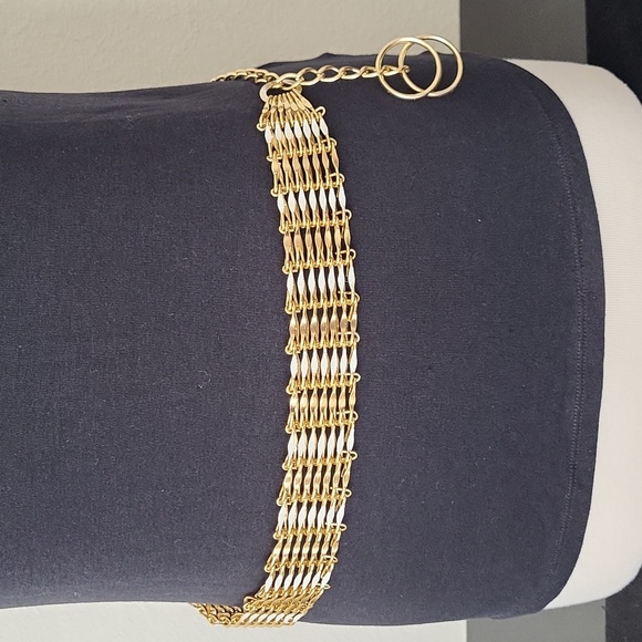 Source Unknown Accessories - Vintage Wide1.25" Gold Tone & White Enamel Women's Belt